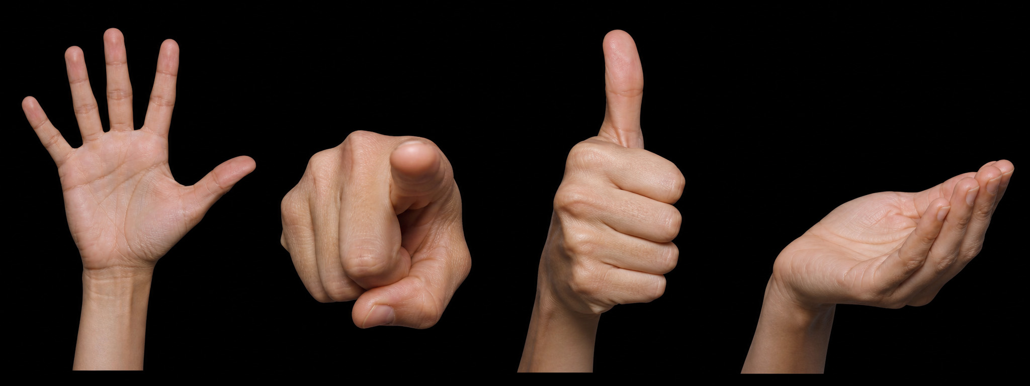 Four realistic AI-generated hands in different poses
